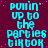 Cyan pixelated text repeats 'pullin' up to the parties tiktok' on a dark purple background with scattered pink dots.