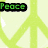 Green 'Peace' text above a yellow peace symbol on a light background, blue 'Love' text over a colorful abstract pattern, and pink 'Dance' text below a grayscale hand gesture.