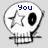 Two side-by-side pixelated skull icons with blue text; left shows 'you' above the skull, right shows 'you' and 'wish' with 'wish' below the star.