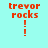 Pixelated text 'trevor rocks' in red with two exclamation marks below, set against a light cyan background with green rectangular overlays shifting position across frames.