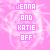 A static pink background with repeated text and faint circular patterns, featuring 'JENNA AND KATIE BFF' in white pixelated font.