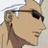 Pixelated anime-style character with light brown hair and dark sunglasses on left, black background with white text on right.