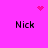 Pixelated pink background with four 'Nick' text labels and two animated red dot patterns, one heart-shaped at top center and one scattered below.
