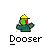 Pixelated cartoon character with yellow cap, green face, red square eye, and teal body standing against gray background with "Dooser" text below.