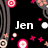 Black background with pink and white circular patterns, brown hair strands, and text reading "Jen loves connor" in pixelated font.