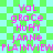 A static image with a green and light blue checkered background displaying repeated text in pink pixelated font.