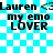 Blue and white checkered background with repeated text elements including 'Lauren', 'my emo', and 'LOVER' in black font.