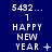 Pixelated blue background displays 'HAPPY NEW YEAR' text with numeric prefix, featuring animated symbols and partial text variations across frames.