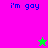 Pixelated text 'i'm gay' appears on two colored backgrounds with a star symbol changing color between frames.