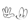 white cartoon hands and eyes on a gray background, showing multiple hand gestures including open palms, pointing fingers, thumbs up, and closed fists alongside simple oval eyes with black pupils