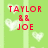 Green background with vertical light green stripes, red pixelated text 'TAYLOR & JOE' and 'forever', white heart shapes scattered throughout.