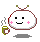 Pixelated character with rounded white head, brown border, two green antennae, pink cheek marks, and a small steaming cup prop in various poses.