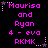 Pixelated text displays 'Maurisa and Ryan 4 - eva RKMK' with pink lettering on black background, surrounded by small white stars in a