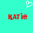 A turquoise background displays a white pixelated heart above two red 'KATie' text instances with slight horizontal offset.