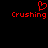 Red pixelated text and heart symbol on black background, two identical instances side-by-side with one featuring a heart above the word.