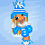 Pixelated character in blue winter attire with snowflake hat, holding a white object against light blue background with 'winter Babe' text.