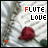 20 identical frames showing a red rose on white fabric with 'FLUTE LOVE' text, where the word 'LOVE' changes color across observations