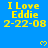 Blue background with yellow text reading "I Love Eddie 2-22-08" repeated in a , small pixelated hearts scattered throughout the layout