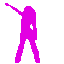 25 silhouettes in pink and purple hues showing a single figure in various dynamic poses against a gray background
