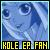 Pixelated blue-toned image of a cartoonish face with large eyes and flowing hair, overlaid with yellow text reading "KOLE ER FAH" on a black bar at the bottom.