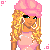 Pixel art contact sheet showing multiple frames of a female character with blonde hair, pink headwear, and black pants in various poses alongside repeated "anna lisa" text.