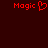 Red pixelated text 'Magic' with a heart symbol on the left and 'Magic' alone on the right against a dark red background.