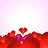Animated contact sheet showing a yellow cartoon character with wings and pink bow performing actions across five frames on red heart background with "I love You" text.
