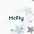 Pixelated icon with dark green text 'McFly' centered over light blue star shapes on white background.