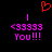 Red pixelated heart above two identical purple text blocks reading '<33333 You!!!' on black background.