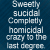 Pixelated text on a dark blue background reads 'Sweethy sucidal Completly homicidal crazy to the last degree' in white block letters.