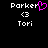 Pixelated text displays 'Parker' with a pink heart symbol replacing the letter 'e', followed by '<3' and 'Tori' on black background.
