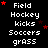 Pixelated text displays 'Field Hockey kicks Soccerers grass' repeated in a with red star accents on black background