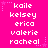 A static image with a bright pink background displays repeated names in white pixelated text arranged in three