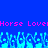 Blue background with pink pixelated text reading 'Horse LoveHorse Love' and a of light blue pixelated shapes below