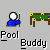 Animated contact sheet of a pool-themed buddy icon showing sequential frames of a stick figure playing billiards on a green table with yellow borders and scattered colored balls.