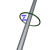 A pixelated blue Z-shaped figure rotates clockwise on a gray diagonal bar with green circular accents, transitioning from small to large and flat to layered.