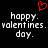 Red pixelated heart symbol above white text reading 'happy. valentines. day.' repeated twice on black background.