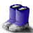 Pixelated blue boots with silver buckles and gray soles on a white background.