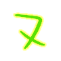 Four green stylized symbols with yellow glow on gray background, each in distinct shape variations.