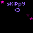 Pixelated 'skippy' text with '<3' symbol and pink stars on black background, animated star positions across frames.