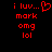 Red pixelated text on black background with 'i luv... mark omg lol' and a heart symbol in the top-left corner.