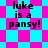 Pixelated text 'luke is a pansy!' on alternating pink and cyan diamond-patterned backgrounds with visible pixelation.