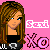 Pixel art contact sheet showing two distinct frames of an animated buddy icon with a female character, pink and black color scheme, and text elements including "Saxi" and "Dumb Brunette".