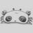 Static grayscale image of a cartoon panda face with large circular eyes, small rounded ears, and a flat nose on a light background.