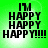 Green background with black text reading "I'M HAPPY HAPPY HAPPY!!!" in four identical arranged in a