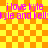 Yellow and orange checkered background with repeated pink text reading "ilove kyle" and "kyle and kell" in two , featuring a faint pixelated face outline on the right side