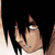 Pixelated anime-style character with black hair and white shirt, holding a sword-like object against a yellow and blue background.