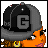 Animated contact sheet of a pixel art character with orange skin, brown curly hair, and gray shorts in various poses including wearing a cap with 'G' logo.