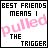 Six identical static frames of a pixelated buddy icon with text and pink overlay, arranged in a 3x2 contact sheet grid.