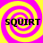 Four identical display a yellow and pink spiral background with the word "SQUIRT" in bold black text centered over each spiral